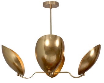 4 Light Curved perforated Shades Pendant Mid Century Modern Raw Brass Sputnik chandelier light Fixture