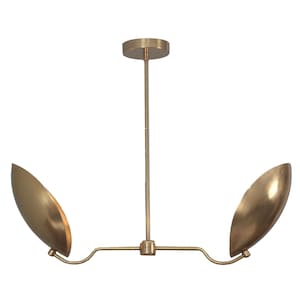 2 Light Curved Shades Pendant Mid Century Modern Raw Brass Sputnik chandelier light Fixture