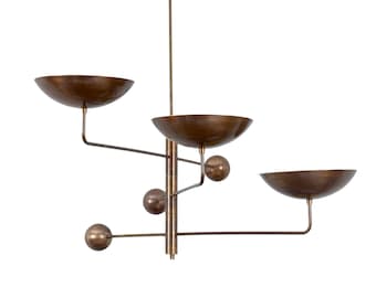 3 Light Curved Pendant Mid Century Modern Raw Brass Sputnik chandelier light Fixture