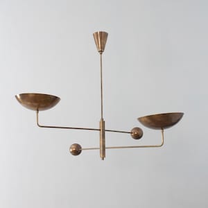 2 Light Curved Pendant Mid Century Modern Raw Brass Sputnik chandelier light Fixture image 3