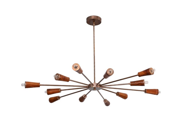 "12er Leuchtholz Roh Messing Sputnik Kronleuchter Leuchte ""Fixture""." Bild 2