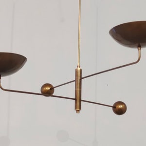 2 Light Curved Pendant Mid Century Modern Raw Brass Sputnik chandelier light Fixture image 5