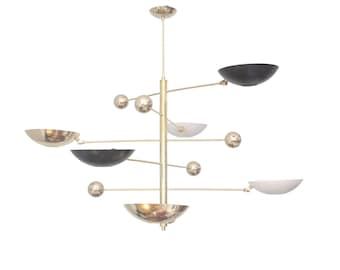 6 leichte Anhänger Mid Century Modern Rohmessing Sputnik Kronleuchter Leuchte