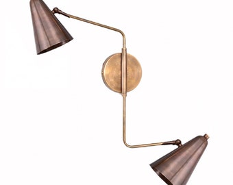 2 Light Shades Curved Arm Handmade Vintage Wall Mid Century Antique Brass Sputnik chandelier light Fixture