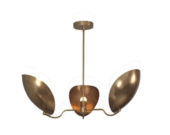 3 Light Curved Shades Pendant Mid Century Modern Raw Brass Sputnik chandelier light Fixture