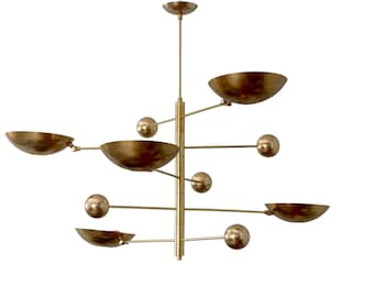5 Light Pendant Mid Century Modern Raw Brass Sputnik chandelier light Fixture