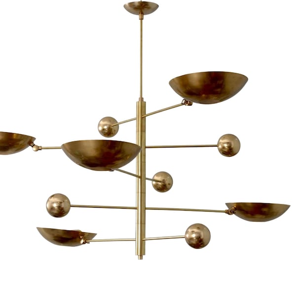 Lámpara colgante Sputnik de latón crudo de mediados de siglo con 5 luces