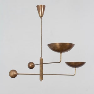 2 Light Curved Pendant Mid Century Modern Raw Brass Sputnik chandelier light Fixture image 6