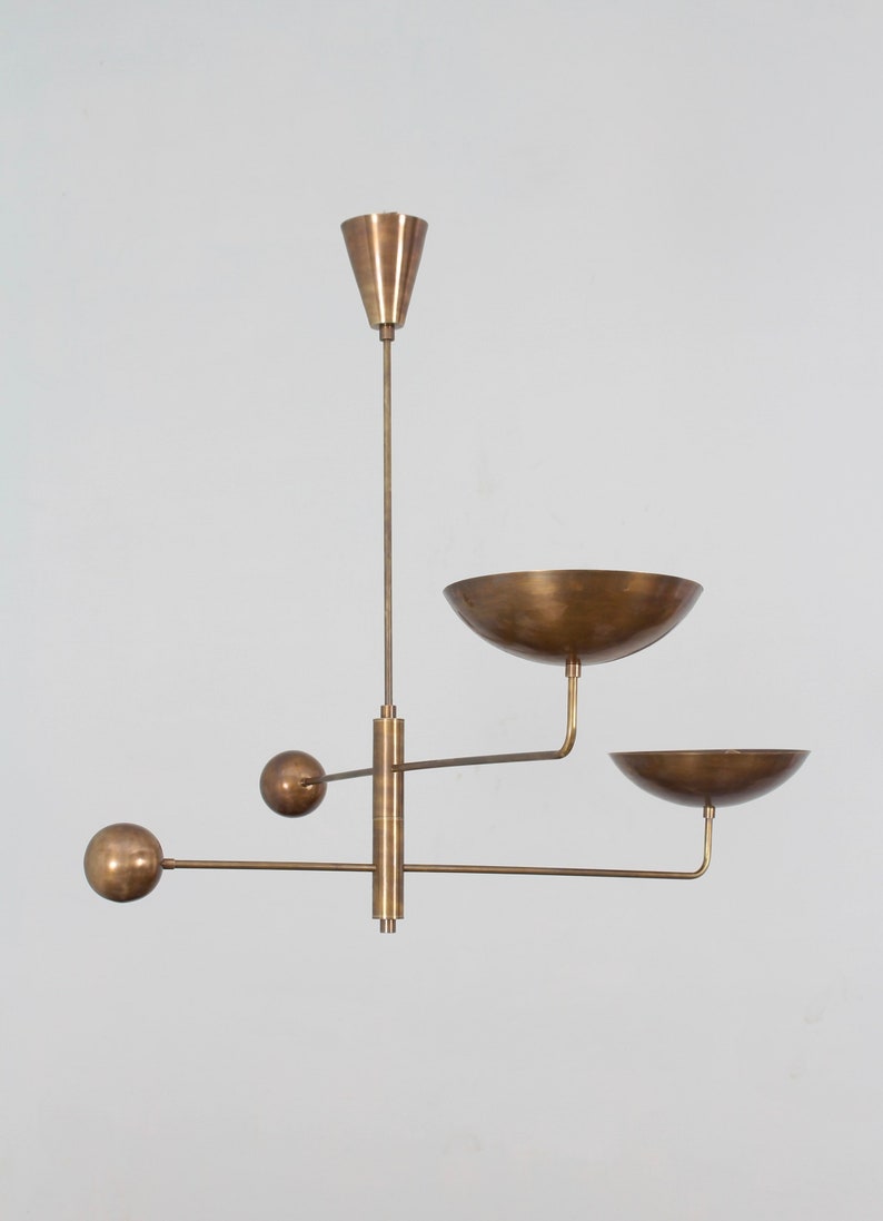 2 Light Curved Pendant Mid Century Modern Raw Brass Sputnik chandelier light Fixture image 6