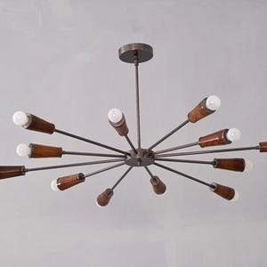 "12er Leuchtholz Roh Messing Sputnik Kronleuchter Leuchte ""Fixture""." Bild 5