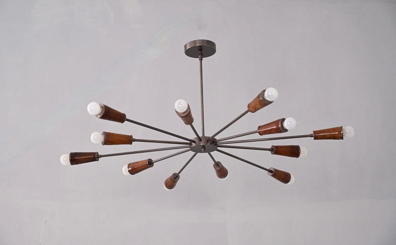 "12er Leuchtholz Roh Messing Sputnik Kronleuchter Leuchte ""Fixture""." Bild 5