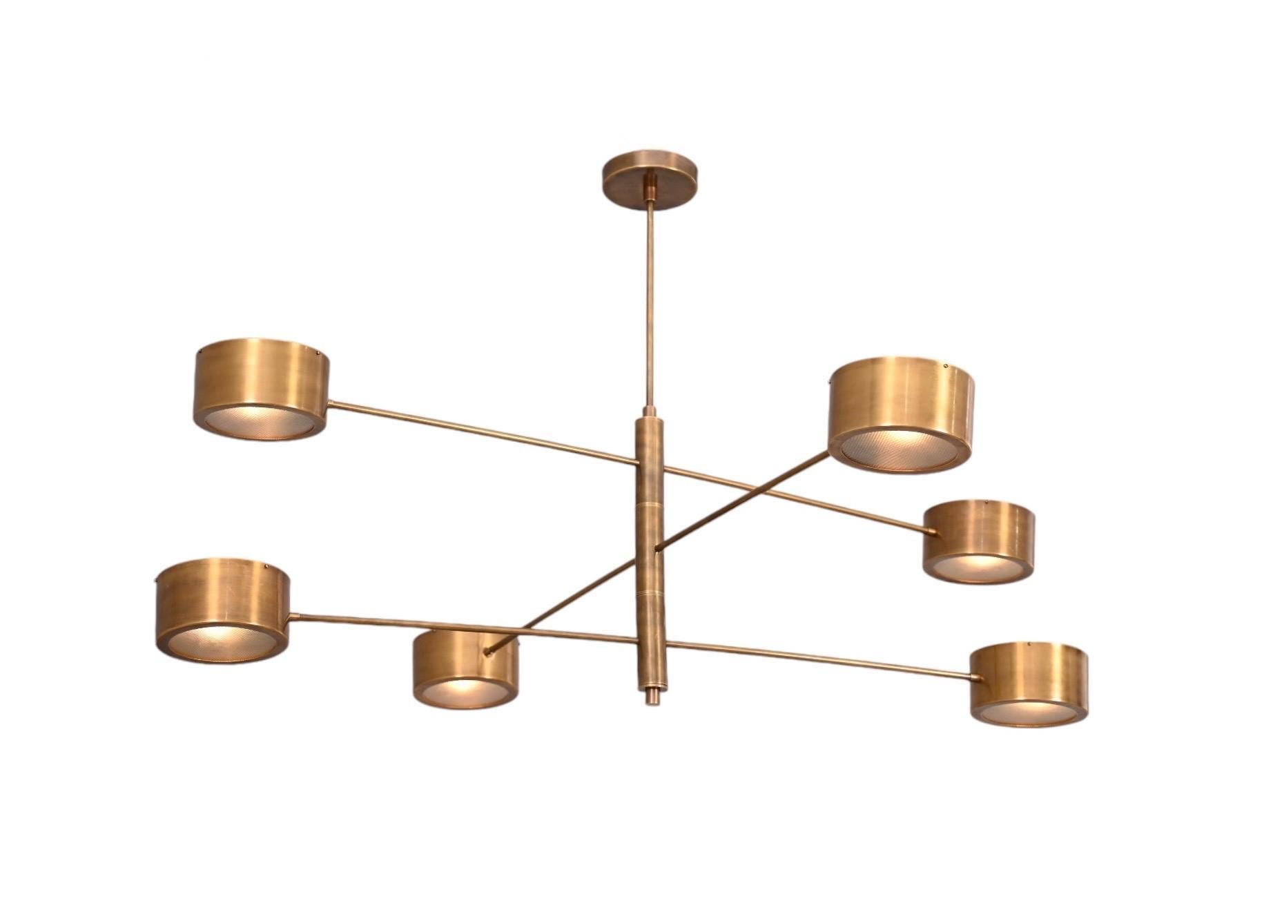 6灯の真鍮製スプートニクシャンデリア：ミッドセンチュリーモダン照明