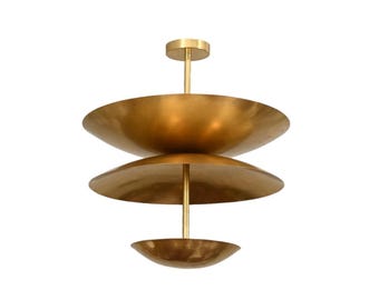 Sputnik Chandelier, 3-Light Mid Century Brass Ceiling Fixture, 24-Inch