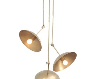 3 Light Domed Pendant Mid Century Modern Raw Brass Sputnik chandelier light Fixture