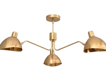 3 Light Curved Art Deco Pendant Mid Century Modern Raw Brass Sputnik chandelier light Fixture