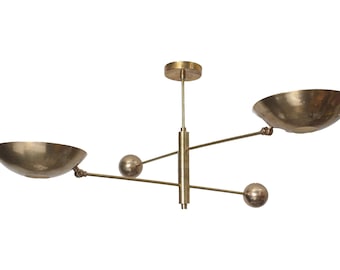 2 Light Pendant Mid Century Modern Raw Brass Sputnik chandelier light Fixture