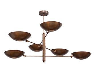 6 leichte Anhänger Mid Century Modern Rohmessing Sputnik Kronleuchter Leuchte
