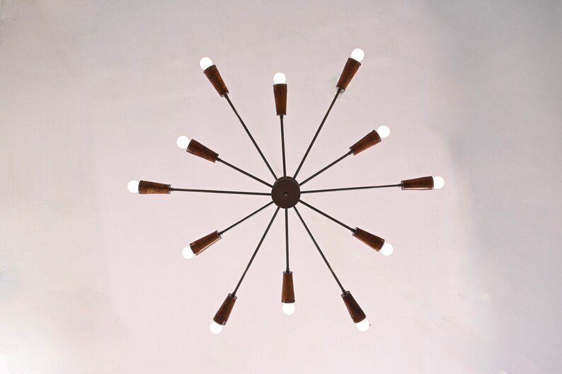 "12er Leuchtholz Roh Messing Sputnik Kronleuchter Leuchte ""Fixture""." Bild 8