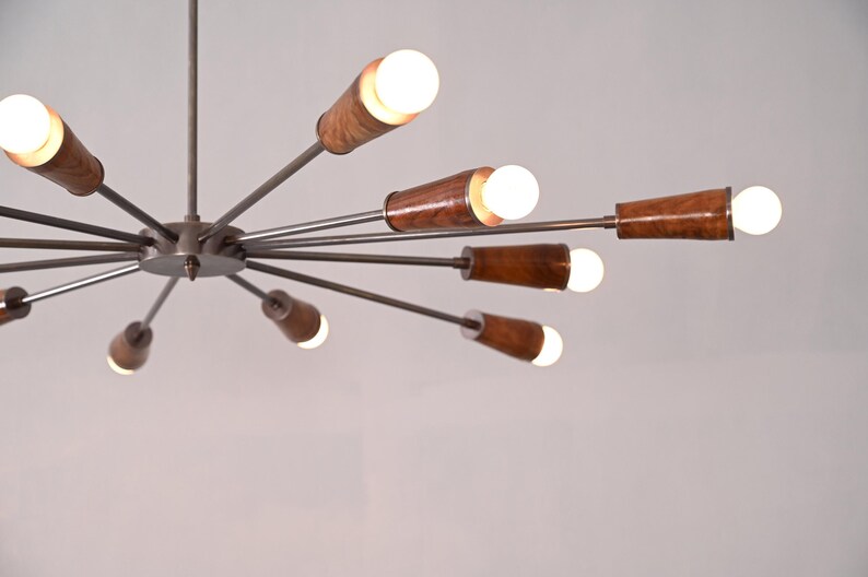 "12er Leuchtholz Roh Messing Sputnik Kronleuchter Leuchte ""Fixture""." Bild 4