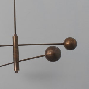 2 Light Curved Pendant Mid Century Modern Raw Brass Sputnik chandelier light Fixture image 8