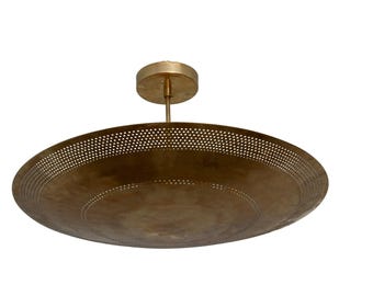 Raw Brass Sputnik Chandelier: Mid Century Modern Perforated Light Fixture