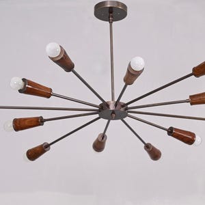 "12er Leuchtholz Roh Messing Sputnik Kronleuchter Leuchte ""Fixture""." Bild 7