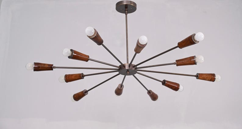 "12er Leuchtholz Roh Messing Sputnik Kronleuchter Leuchte ""Fixture""." Bild 7