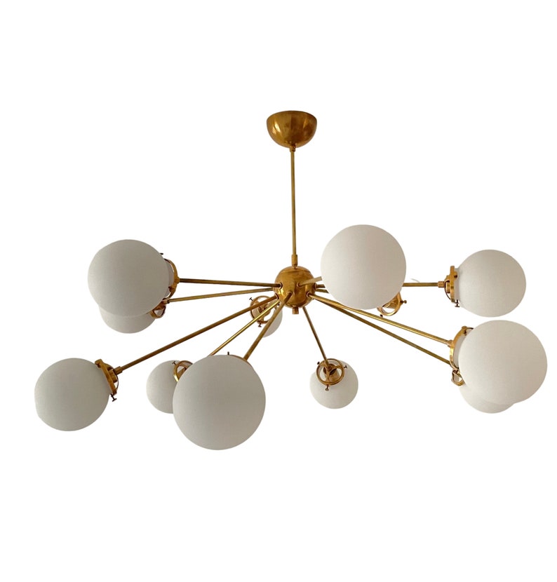 12 Light Globe Mid Century Brass Sputnik Chandelier Light Etsy