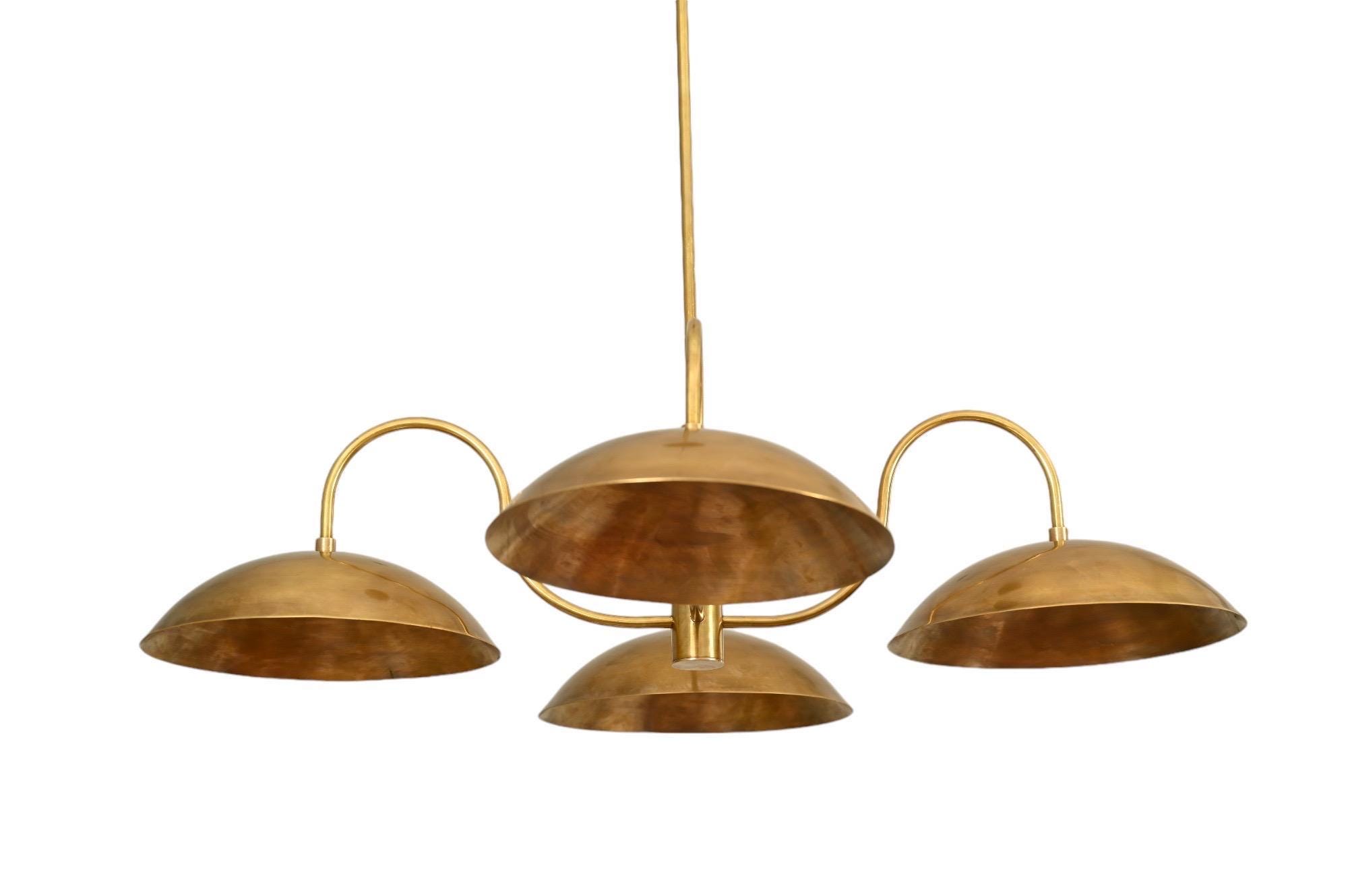 4 Light Curved Shades Pendant Mid Century Modern Raw Brass Sputnik chandelier light Fixture