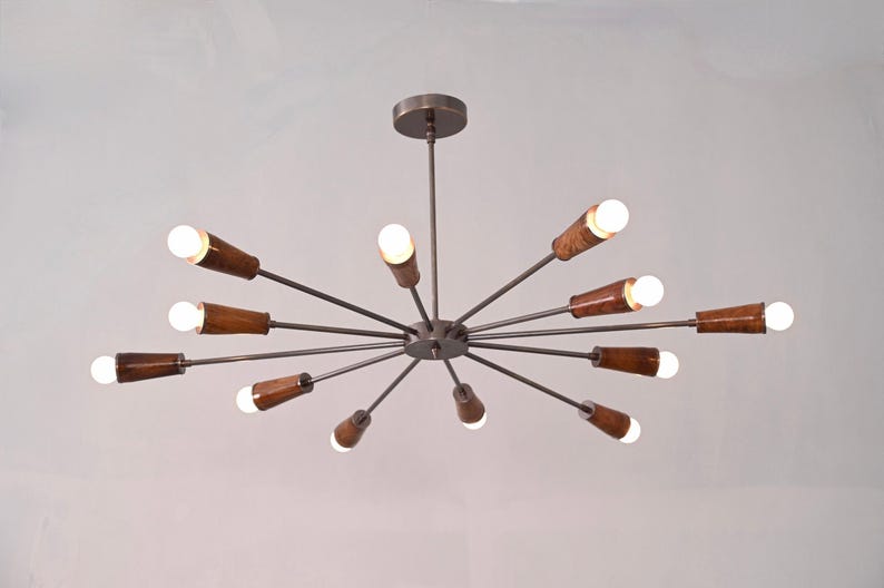 "12er Leuchtholz Roh Messing Sputnik Kronleuchter Leuchte ""Fixture""." Bild 3