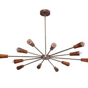 "12er Leuchtholz Roh Messing Sputnik Kronleuchter Leuchte ""Fixture""." Bild 1