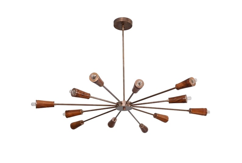 "12er Leuchtholz Roh Messing Sputnik Kronleuchter Leuchte ""Fixture""." Bild 1