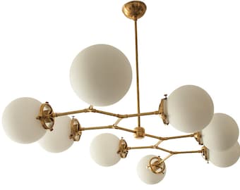 8 Light Linear Globe Mid Century Brass Sputnik chandelier light Fixture