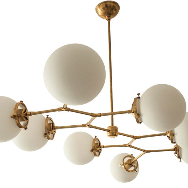 8 Light Linear Globe Mid Century Brass Sputnik chandelier light Fixture