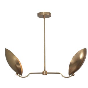 2 Light Curved Shades Pendant Mid Century Modern Raw Brass Sputnik chandelier light Fixture