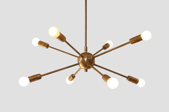 8 Light Mid Century Brass Sputnik Chandelier Light Fixture Etsy