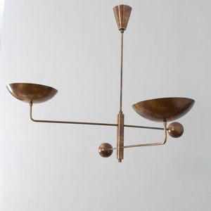 2 Light Curved Pendant Mid Century Modern Raw Brass Sputnik chandelier light Fixture image 4