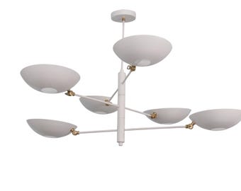 6 leichte Anhänger Mid Century Modern Rohmessing Sputnik Kronleuchter Leuchte