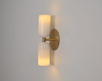 Alabaster Marble Brass Wall Sconce: Mid Century Italian Lighting