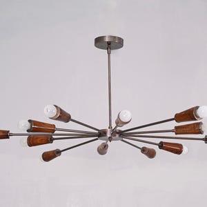 "12er Leuchtholz Roh Messing Sputnik Kronleuchter Leuchte ""Fixture""." Bild 6