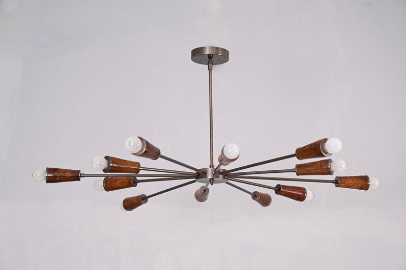 "12er Leuchtholz Roh Messing Sputnik Kronleuchter Leuchte ""Fixture""." Bild 6