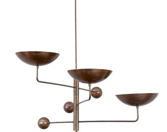 3 Light Curved Pendant Mid Century Modern Raw Brass Sputnik chandelier light Fixture