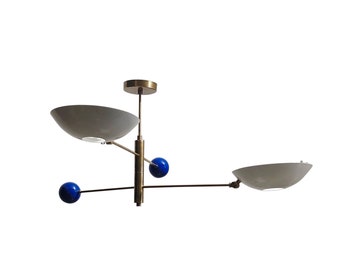 2 Light Pendant Mid Century Modern Raw Brass Sputnik chandelier light Fixture