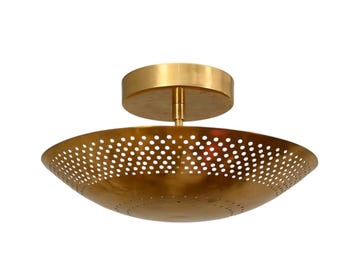 Brass Perforated Dome Ceiling Light: Mid Century Sputnik Chandelier