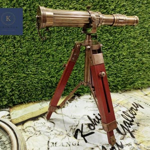 Brass Telescope with Adjustable Wooden Tripod: Desktop Decor