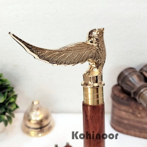 Personalized Engraved Walking Stick Brass Flying Bird Handle Walking Stick Walking Cane Anniversary Gift, Husband Gift, Customized Gift