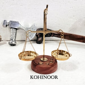 Antique Style Gold and Diamond Weighing Scales//Brass Balance Scale//Made in India Brass Gold Scales With Wooden Base Scales