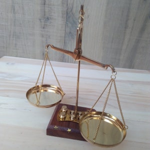 Antique Style Gold and Diamond Weighing Scales//Brass Balance Scale//Made in India Brass Gold Scales With Wooden Base Scales image 7