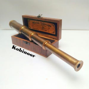 14" Inch Beautiful Solid Brass Telescope Spyglass With Wooden Box Powerful Lance Use In Travel Time Best For Valentine's Gift, Husband Gift
