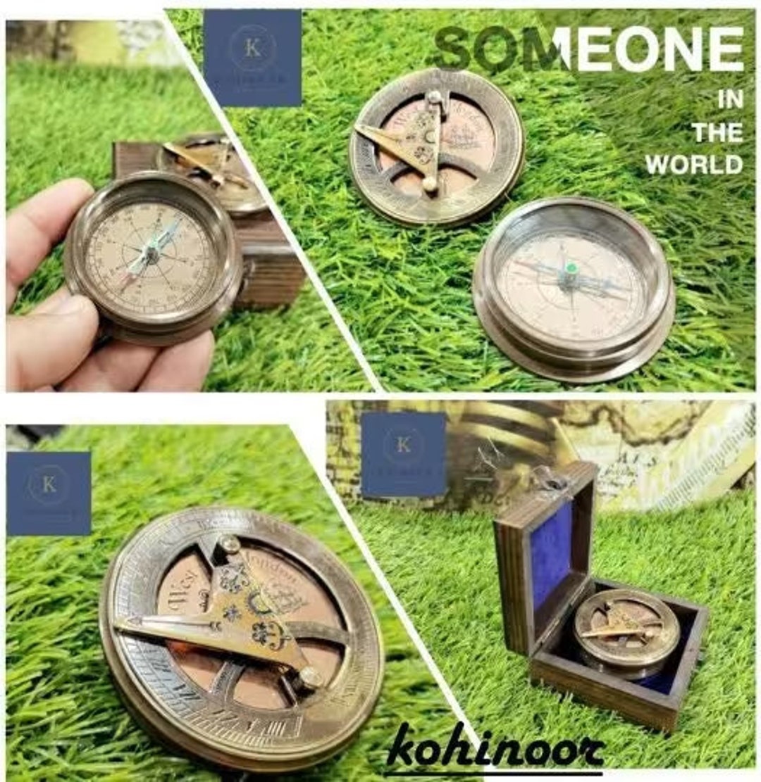 Solid Brass Sundial Compass Round Shape Pocket Compass Etsy